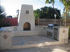 Outdoor Spanish Style Fireplace, Barbecue and Refrigerator - Click here for larger view 
