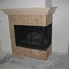 Travertine Tile Face Fireplace - custom wood mantel