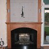 Black Marble Face Fireplace and hearth - custom floor to ceiling wood mantel and surround