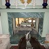 Classic Green Marble Fireplace and hearth - marble shelf on top of custom wood mantel and surround